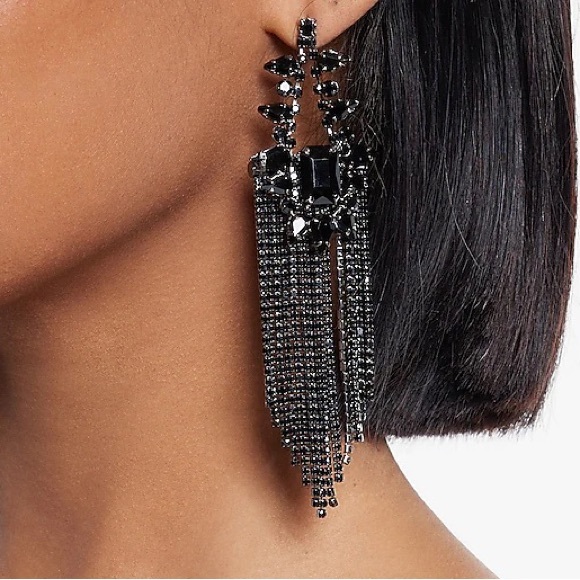 Express Jewelry - NWT Express Black Stone Fringe Drop Earrings